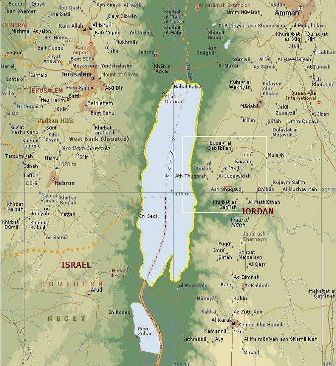 Map of Dead Sea region showing er 
Raya locale